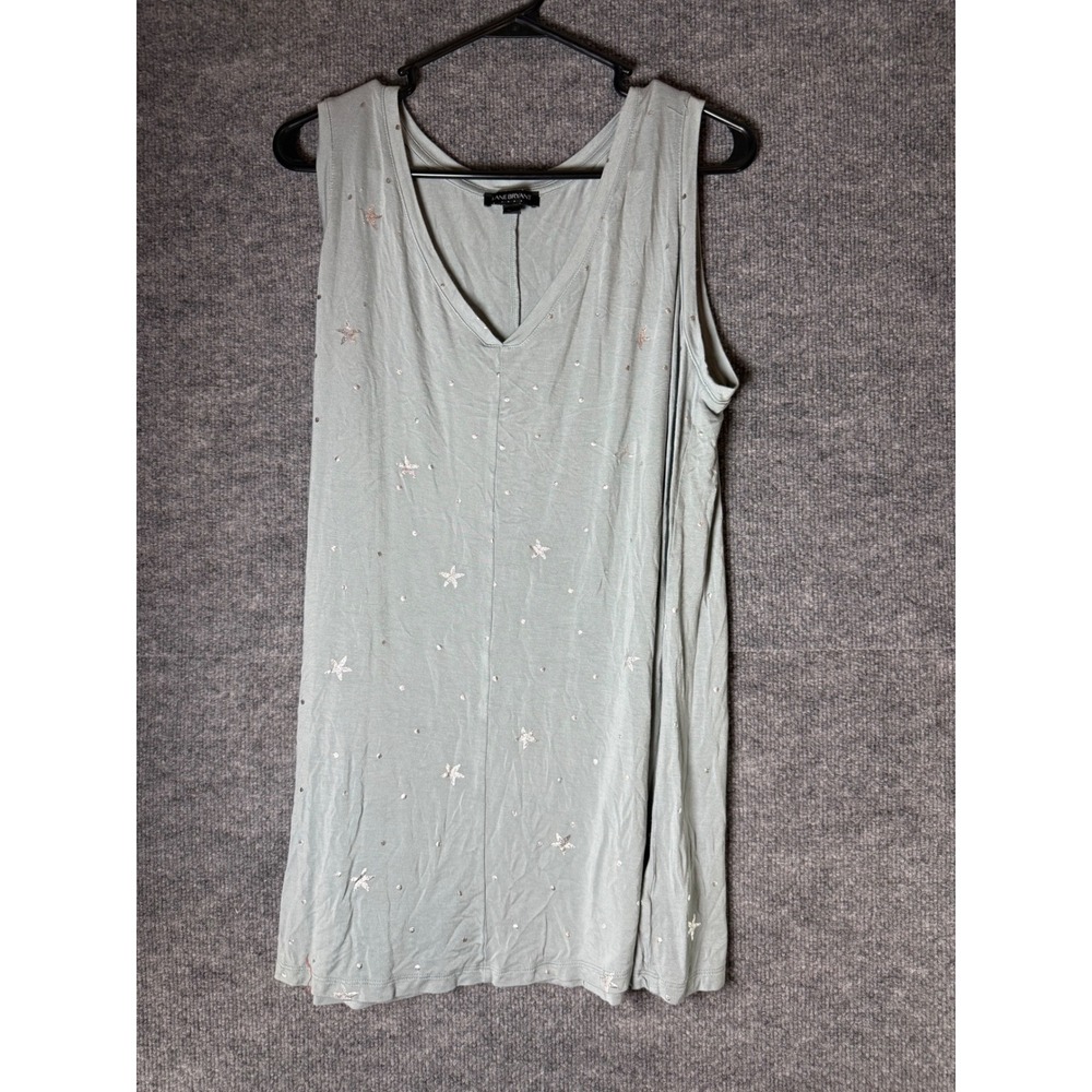 Lane Bryant Womens 18/20 Sage Green Silver Foil Star‎ Celestial V-Neck Tank Top